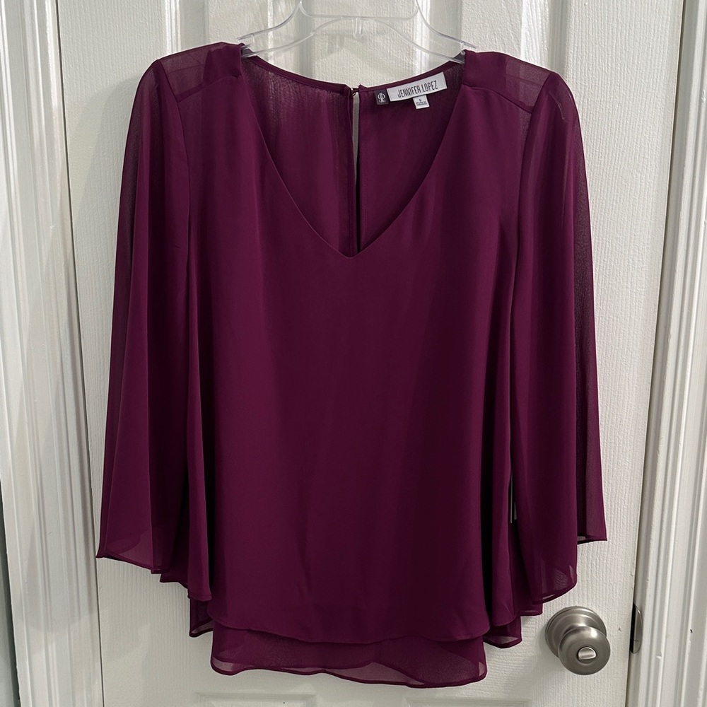 Jennifer Lopez Women's Sheer Plum Blouse New